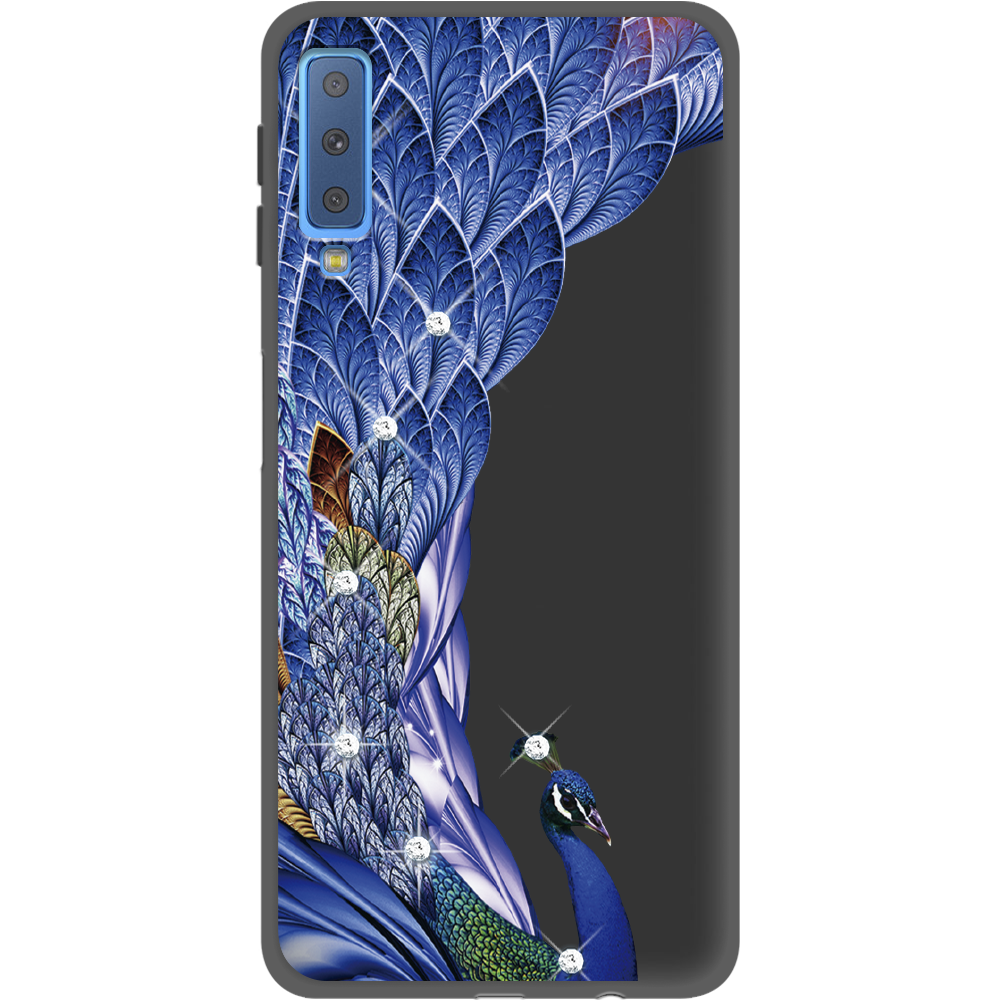 Чехол Boxface Samsung A750 Galaxy A7 2018 Павлин со стразами Черный силикон (35481-rs7-35597)