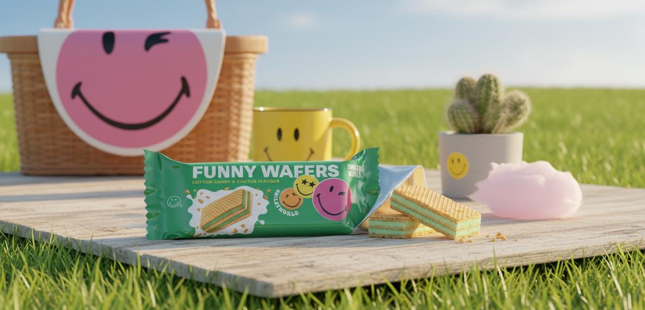 Вафли с начинкой SmileyWorld FUNNY WAFERS с ароматом сладкой ваты и кактуса 400 г (214523)