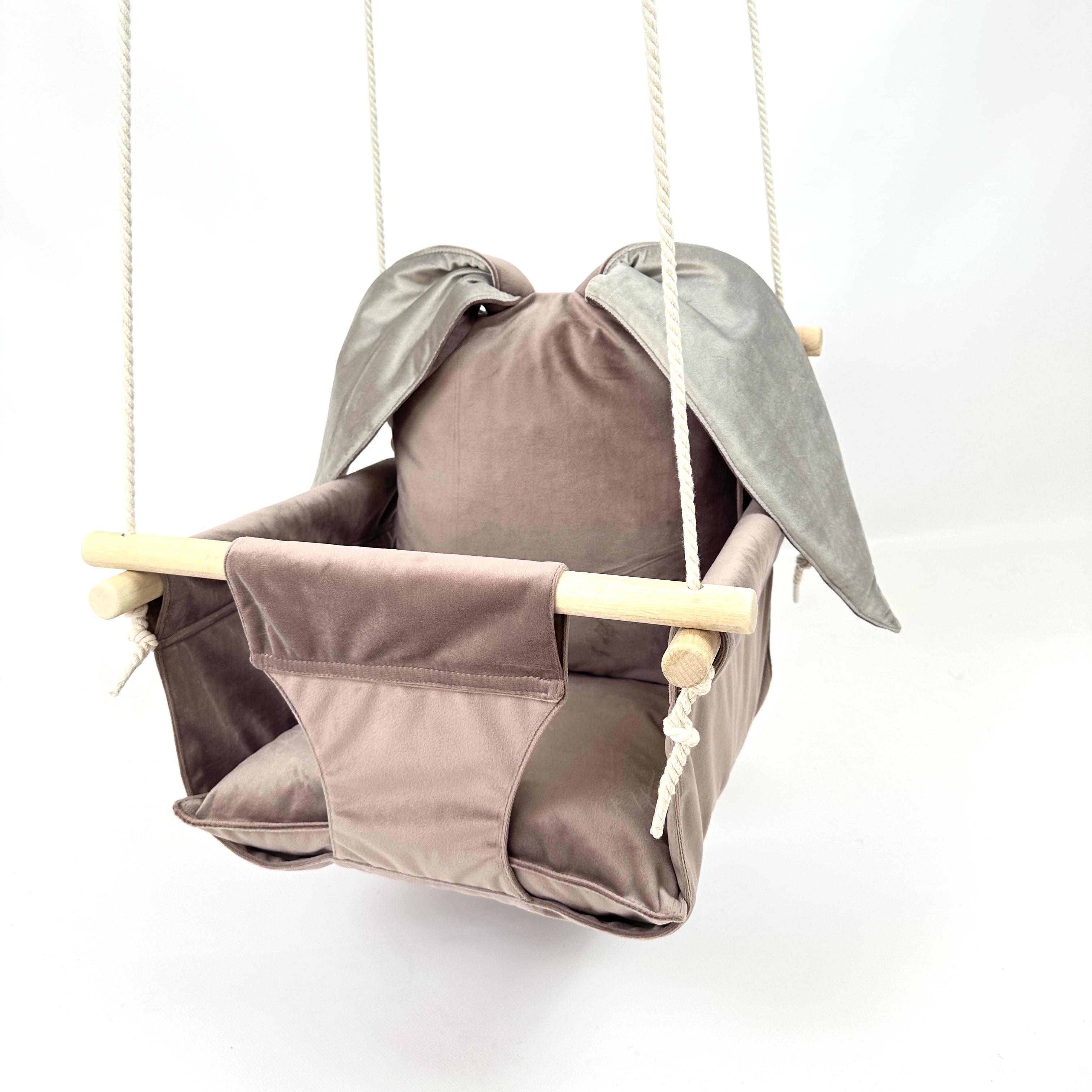 Детские качели подвесные Стандарт из бархата с ушками Розовый (gs-9006)