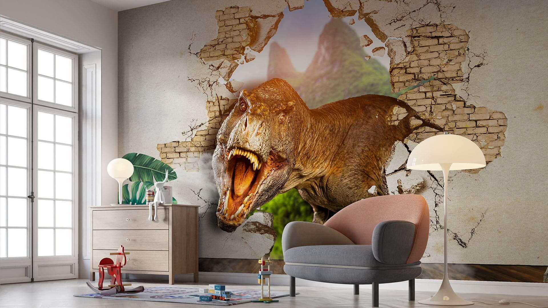 Фотообои флизелиновые Styleo Print-walls Тиранозавр в комнате 0853 350х270 см (Pw-0853/3)
