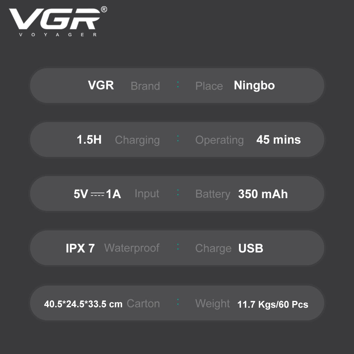 Электробритва роторная VGR V-345 350 мА/ч IPX7 Серый (9195) - фото 5
