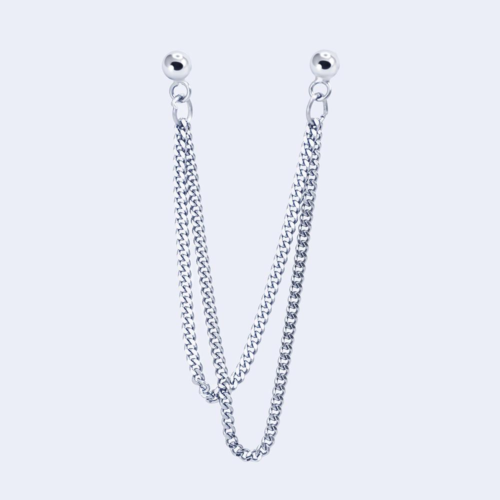 Серебряная серьга для двух проколов (s2-151)