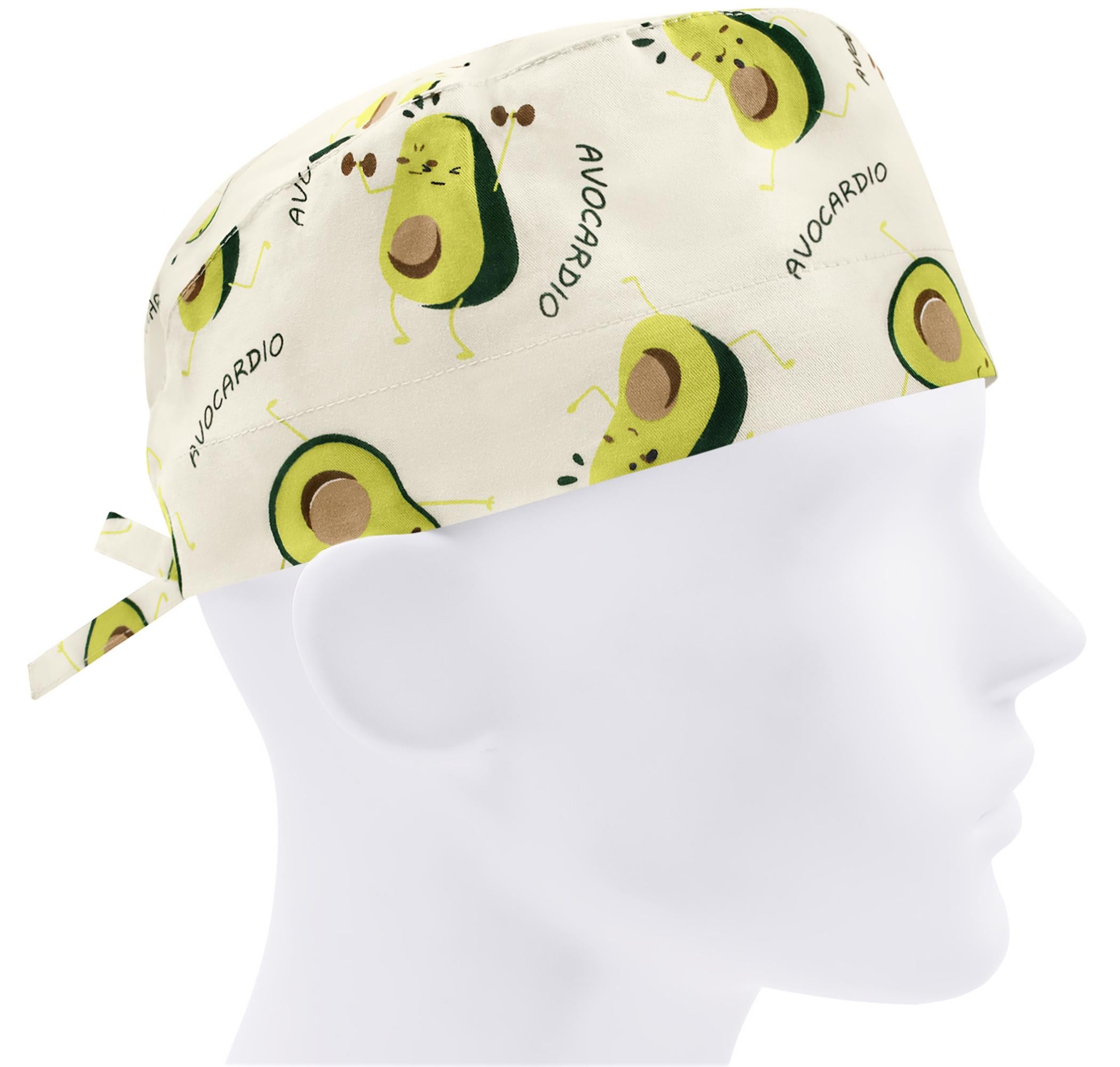 Шапочка медицинская мужская FloralScrubs Авокадо на бежевом универсальная (М111)