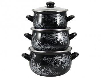 Набір каструль Interos Срібло емальованих 2,1 л/3,1 л/4 л (16658) - фото 2 Набір каструль Interos Срібло емальованих 2,1 л/3,1 л/4 л (16658) - фото 2