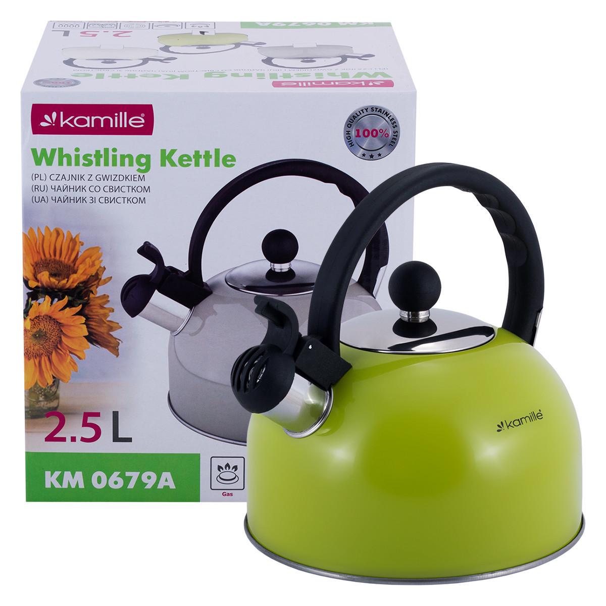Чайник Kamille KM-0679A из нержавеющей стали со свистком 2,5 л Зеленый (1883388580)