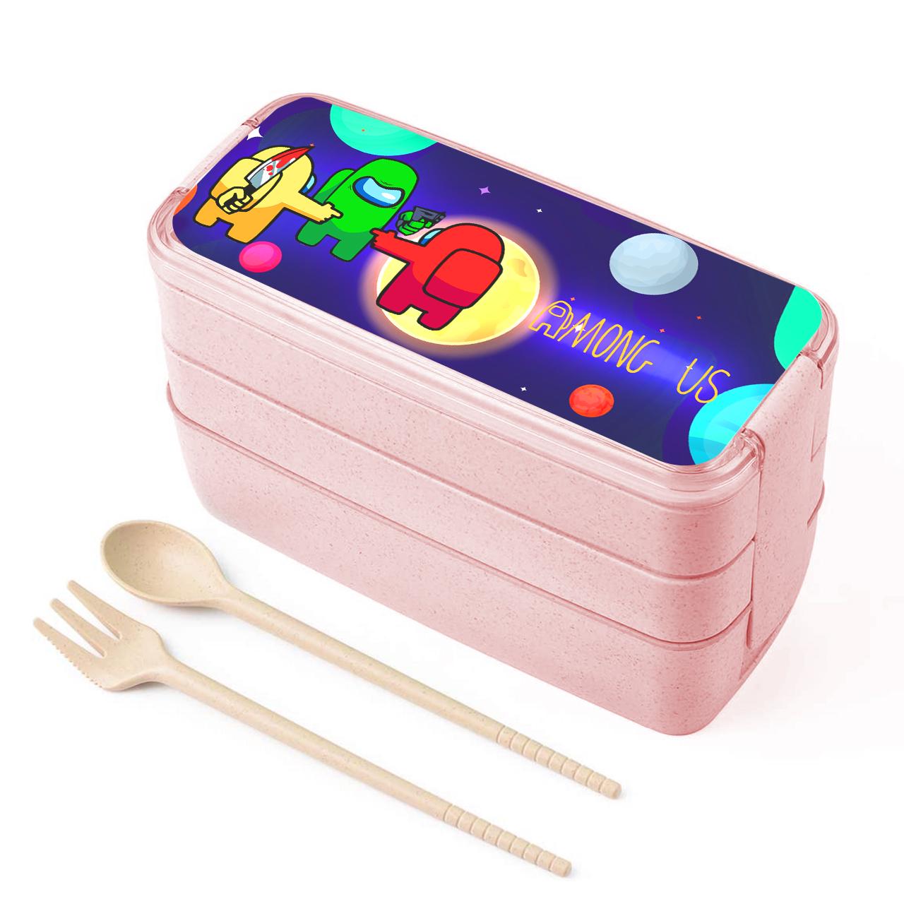 Ланч-бокс Among Us 900 мл с вилкой и ложкой Розовый (34713-2425-PK)