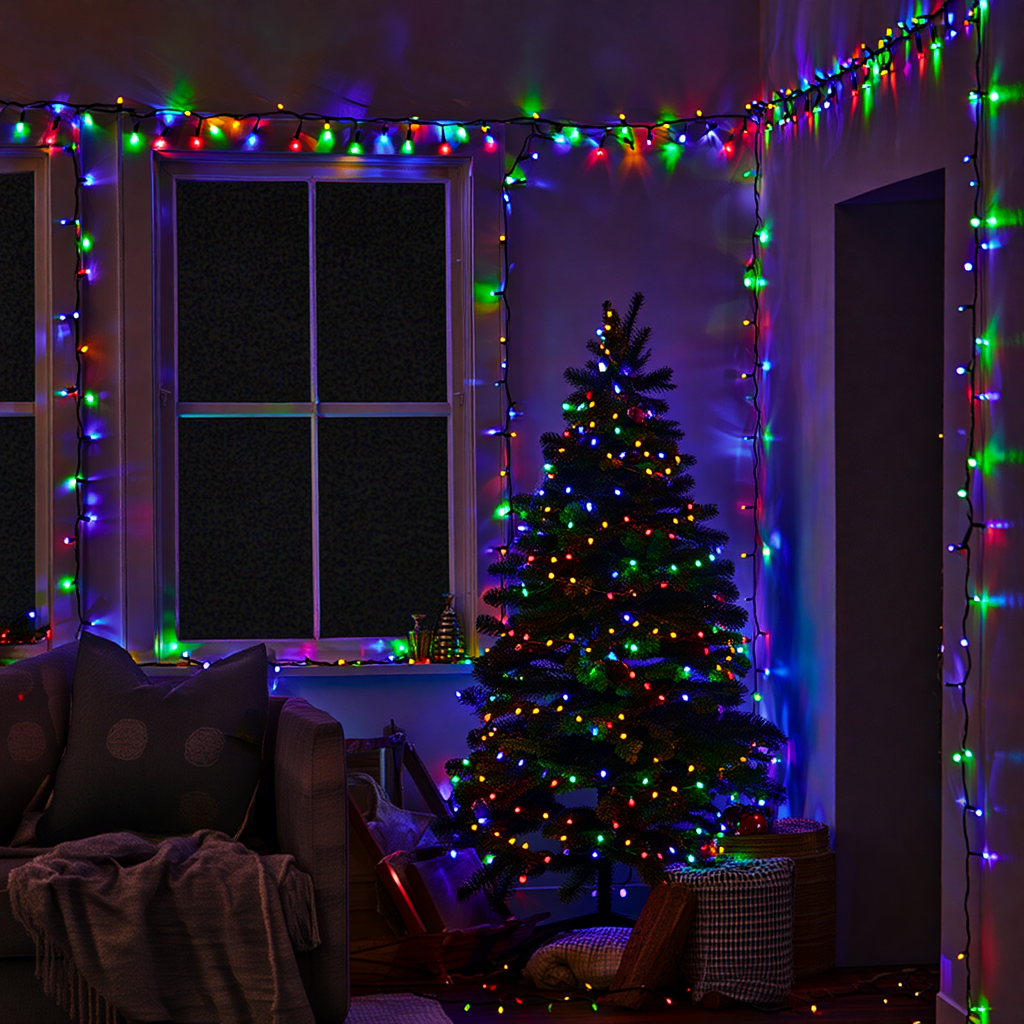Гирлянда сетевая новогодняя нить уличная Рождественская фея 50 м 500 LED диодов IP 65 черный провод свет Разноцветный (CF500L50MBML) - фото 6