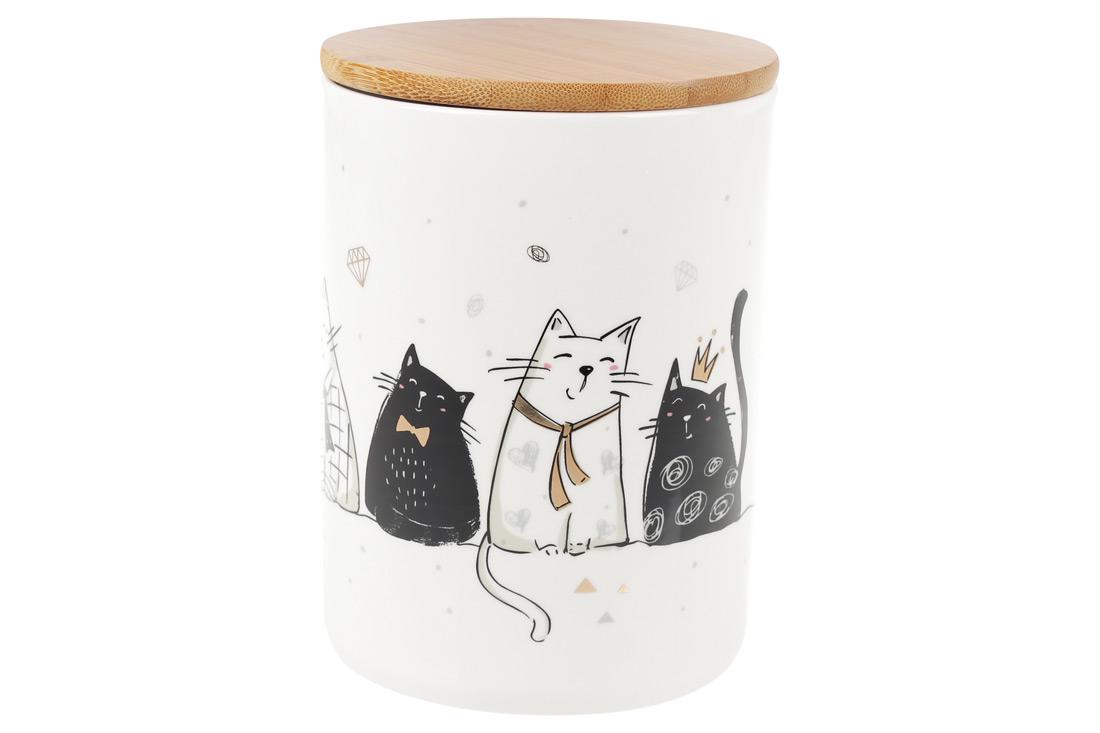 Банка ВonaDi Коты 945247 1л с бамбуковой крышкой (100518)