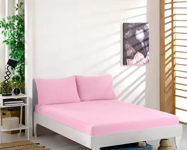 Простынь на резинке с наволочками Лелека ранфорс 160х200+25 Светло-розовый (2000028749)