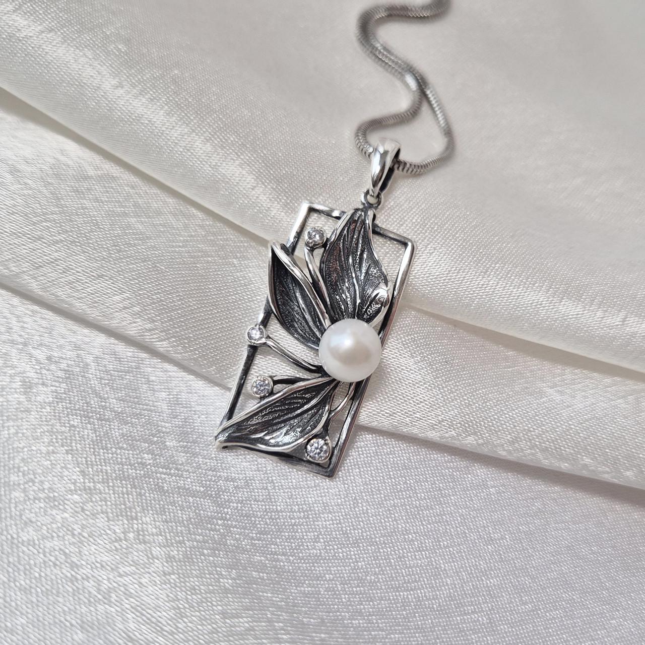 Подвеска молотая с белой жемчужиной серебро 925 пробы черненое 5,18 г (3617/1п)