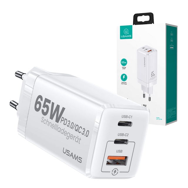 Зарядное устройство для гаджетов Usams Fast Charger GaN US-CC110 2хType-C Pd USB 65W (US-CC110) Зарядное устройство для гаджетов Usams Fast Charger GaN US-CC110 2хType-C Pd USB 65W (US-CC110)