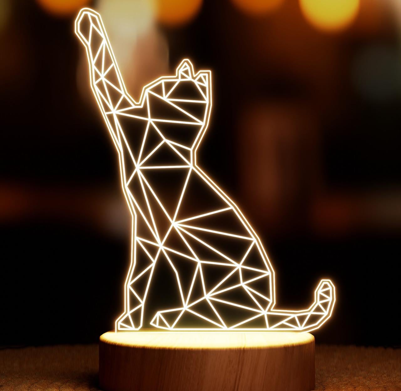 Ночник-светильник Lampic Геометрический кот USB дерево/акрил 15х23 см Желтый (32377419)