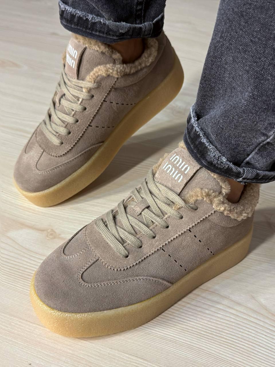 Кеди жіночі Hengji 633-5 утеплені замшеві на хутрі р. 38 Бежевий (5388)