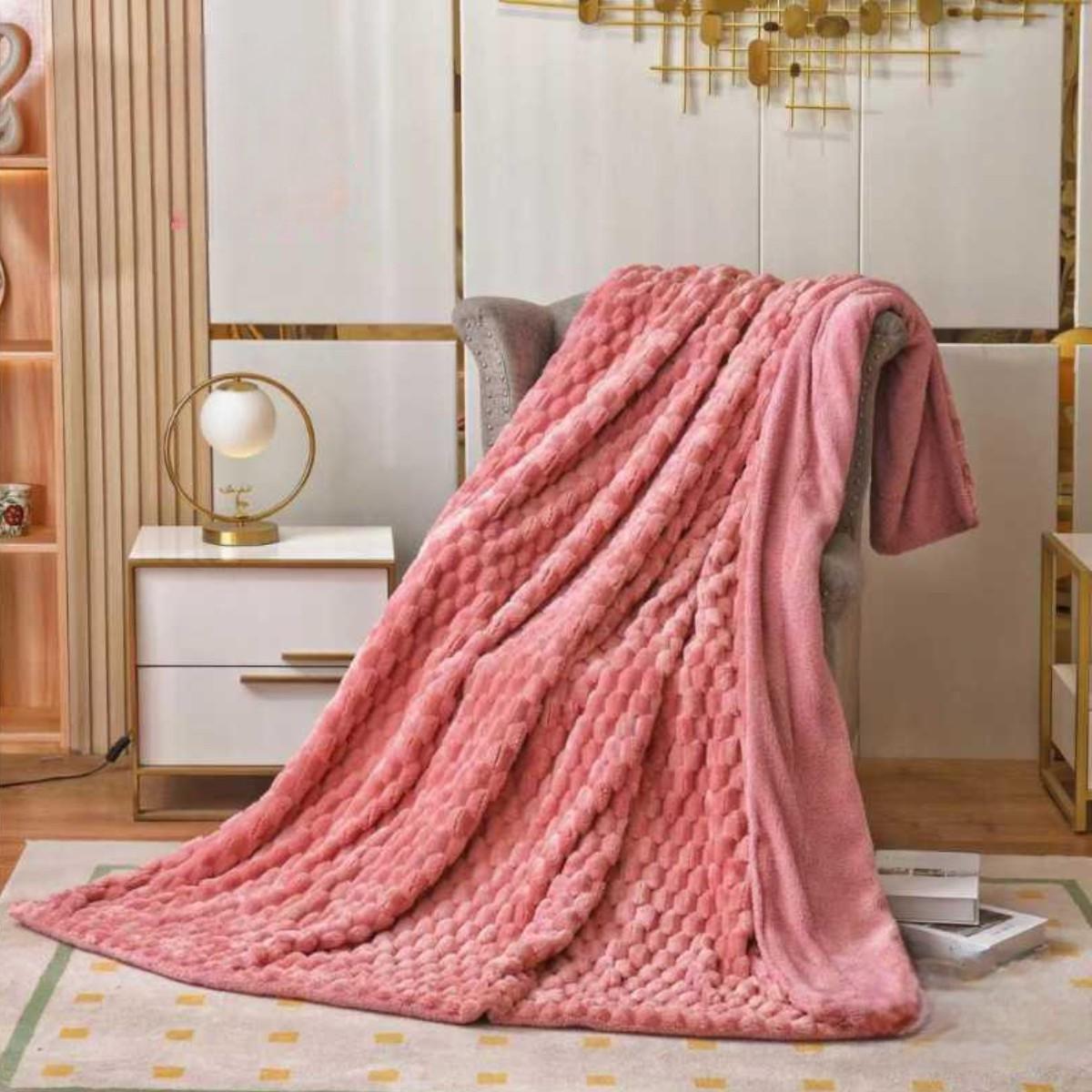 Плед на овчине Koloco 3D Узор евро 220х240 см Розовый (39702)