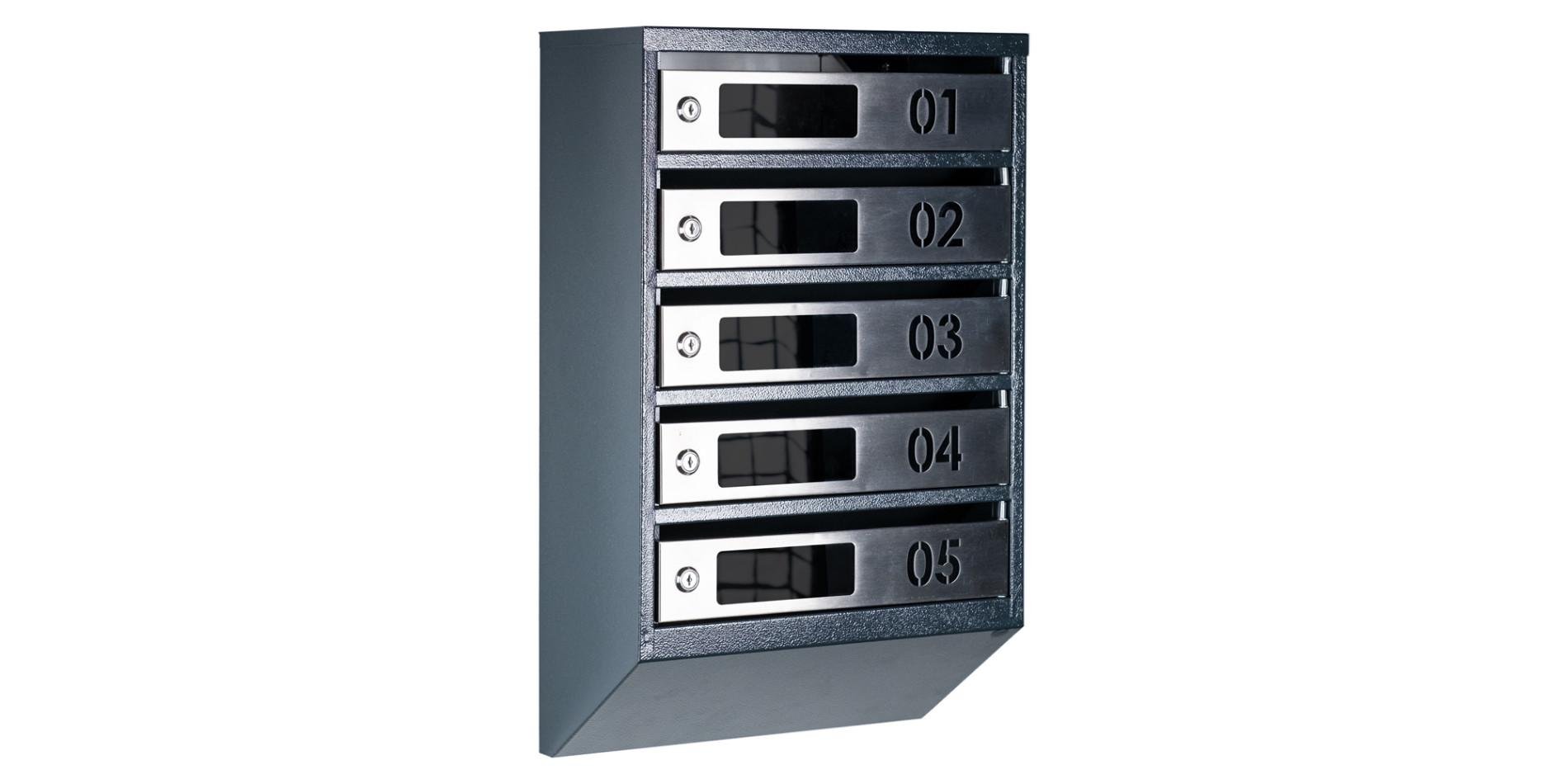 Почтовый ящик Галиндустрия ЯП-05-D многосекционный на 5 квартир металлический дверцы из нержавеющей стали Антрацитовый (132-119-000007553)