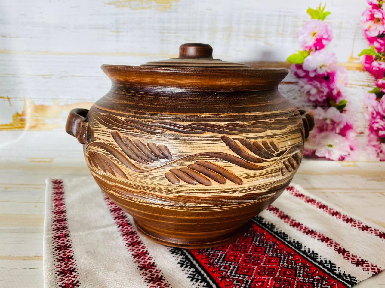 Кашник кухонный из красной глины для запекания с ручками 2,5 л (1564649104)