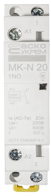 Контактор модульний АСКО-Укрем MK-N 1P 20A 1NO 220V (A0040030021) Контактор модульний АСКО-Укрем MK-N 1P 20A 1NO 220V (A0040030021)