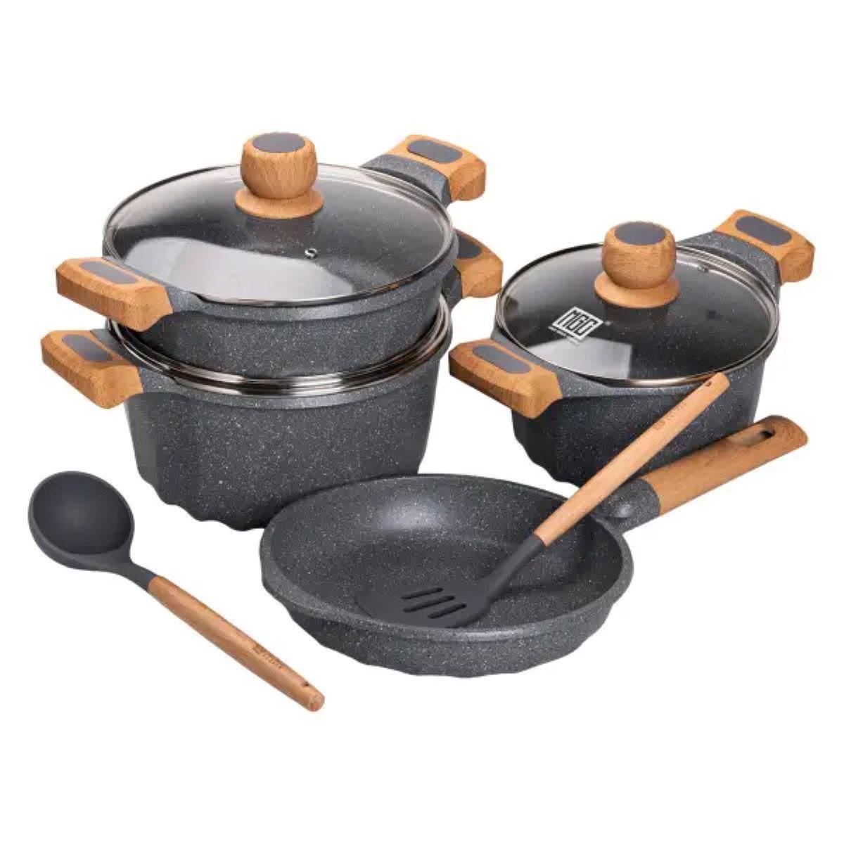 Набор посуды MGC кастрюли алюминиевые толстодонные с лопаткой и половником Серый (5135) - фото 1 Набор посуды MGC кастрюли алюминиевые толстодонные с лопаткой и половником Серый (5135) - фото 1