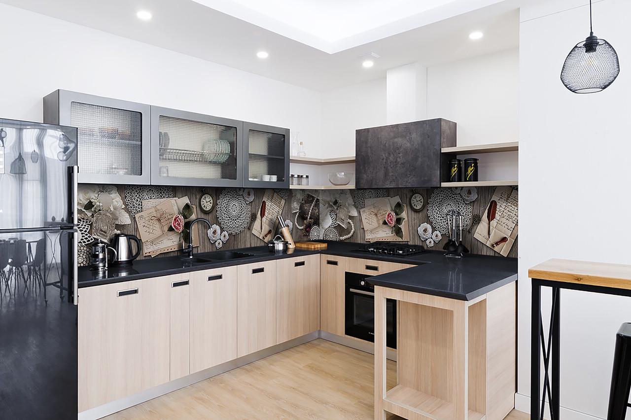 Кухонний фартух Ажурний із самоклеючої вінілової плівки 60х300 см Сірий