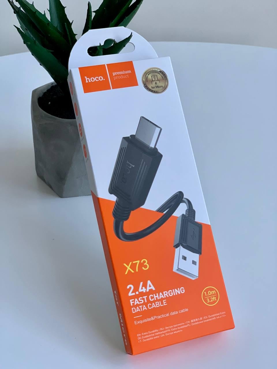 Кабель зарядки Hoco X73 USB to Micro USB 2,4A 1 м Черный (0022)