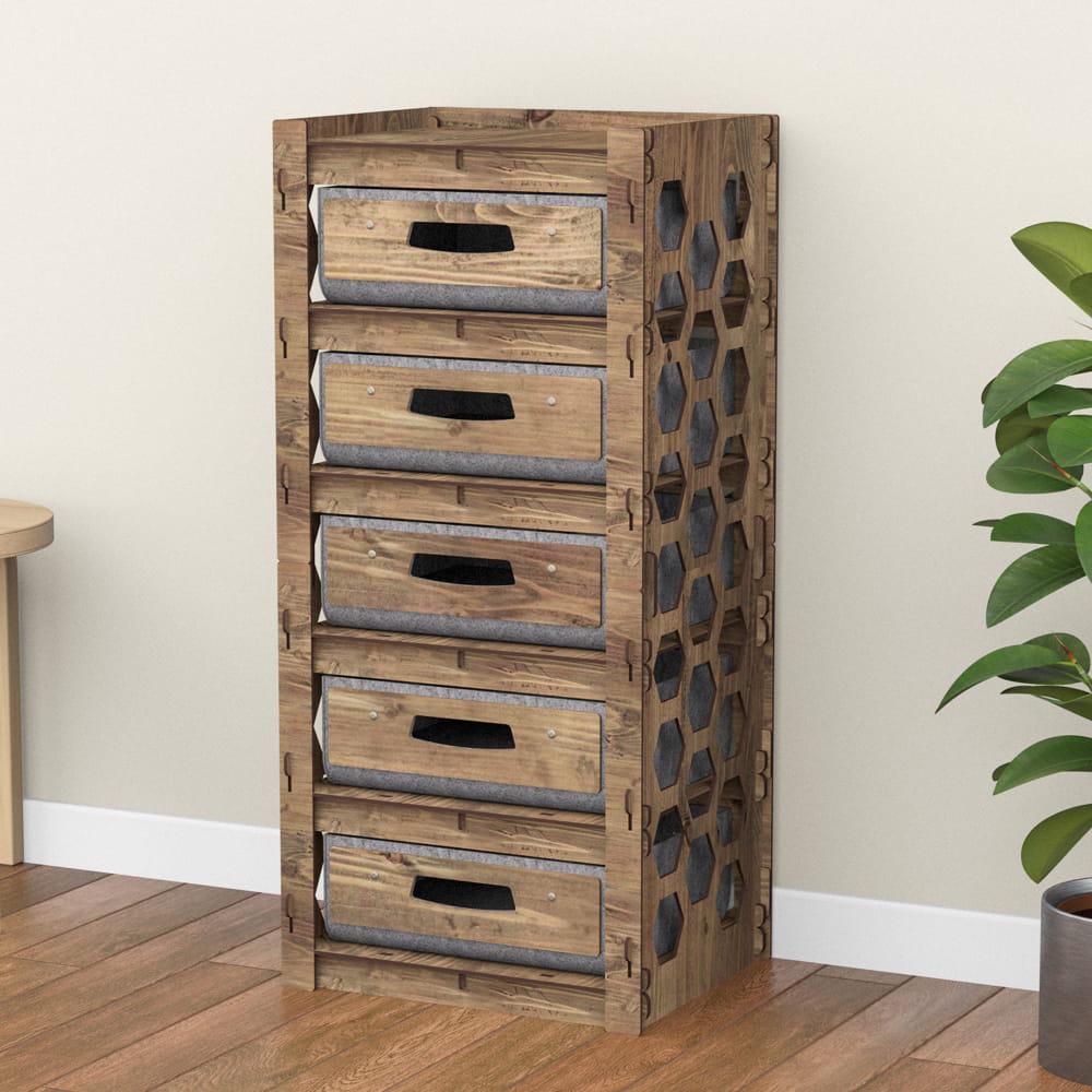 Комод для прихожей деревянный Hexagonica Honeycomb на 5 ящиков серые корзины 900х413х345 мм (111211) - фото 3 Комод для прихожей деревянный Hexagonica Honeycomb на 5 ящиков серые корзины 900х413х345 мм (111211) - фото 3