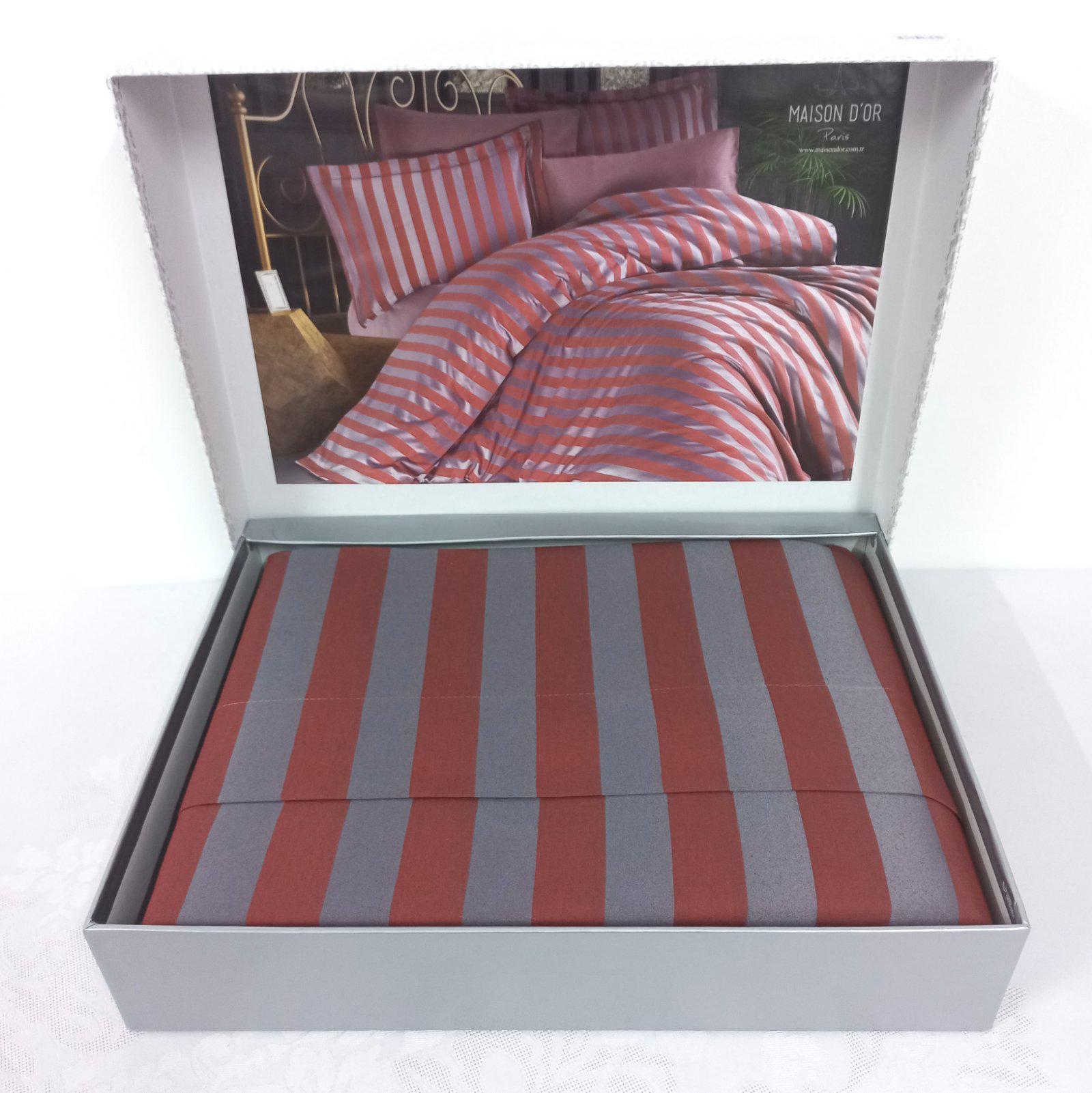 Постельное белье Maison D'or сатин страйп 200х220 см Fous Linens Grey/Bordo (CN12953)