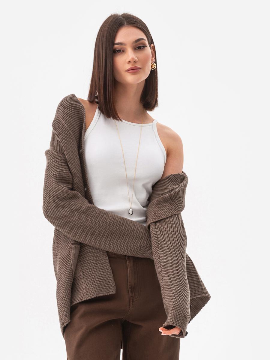 Пиджак женский рельефной вязки SVTR р.42-50 Капучино (569) - фото 2 Пиджак женский рельефной вязки SVTR р.42-50 Капучино (569) - фото 2