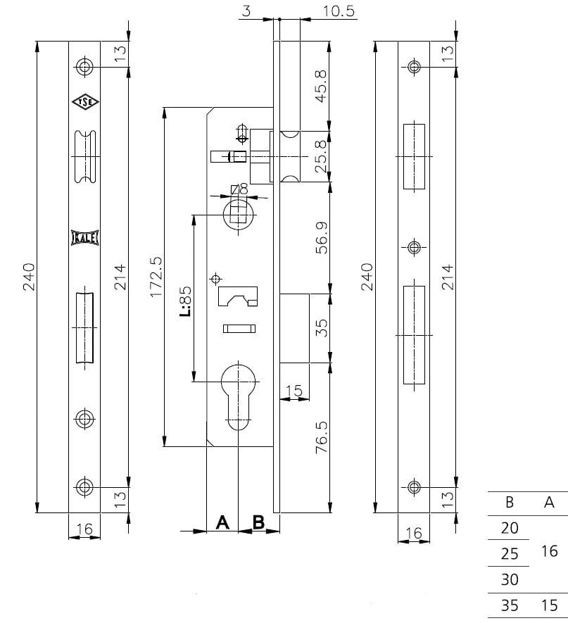 Корпус вузькопрофільного замка із засувкою Fuaro PROF153P-25/85 153P-25/85 CP Хром - фото 2