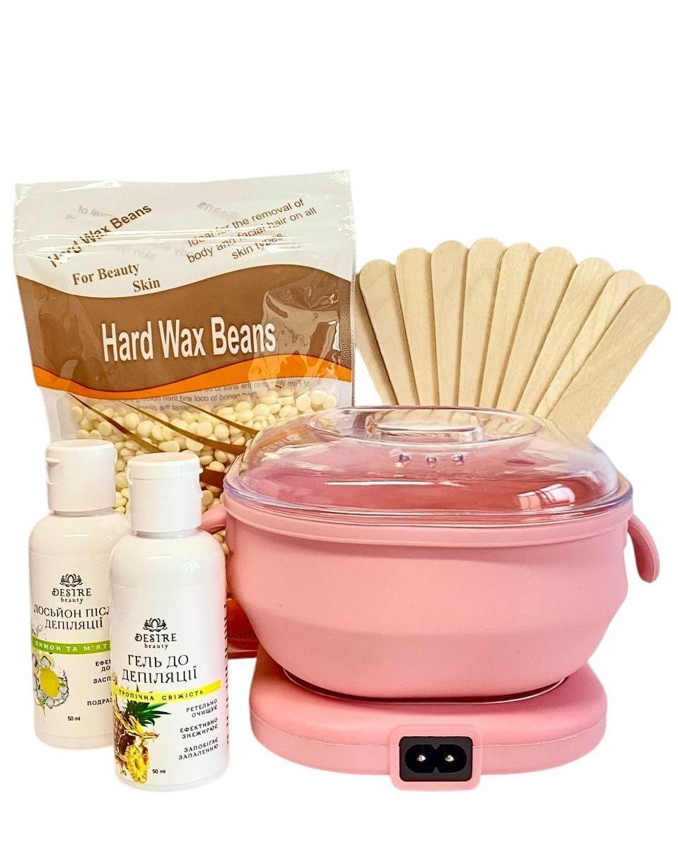 Стартовый набор для депиляции с силиконовым осоплавом Silicone Edition 100 Вт/шпатель 10 шт./воск 100 г средства до и после депиляции 5в1 (NBS-5-1)