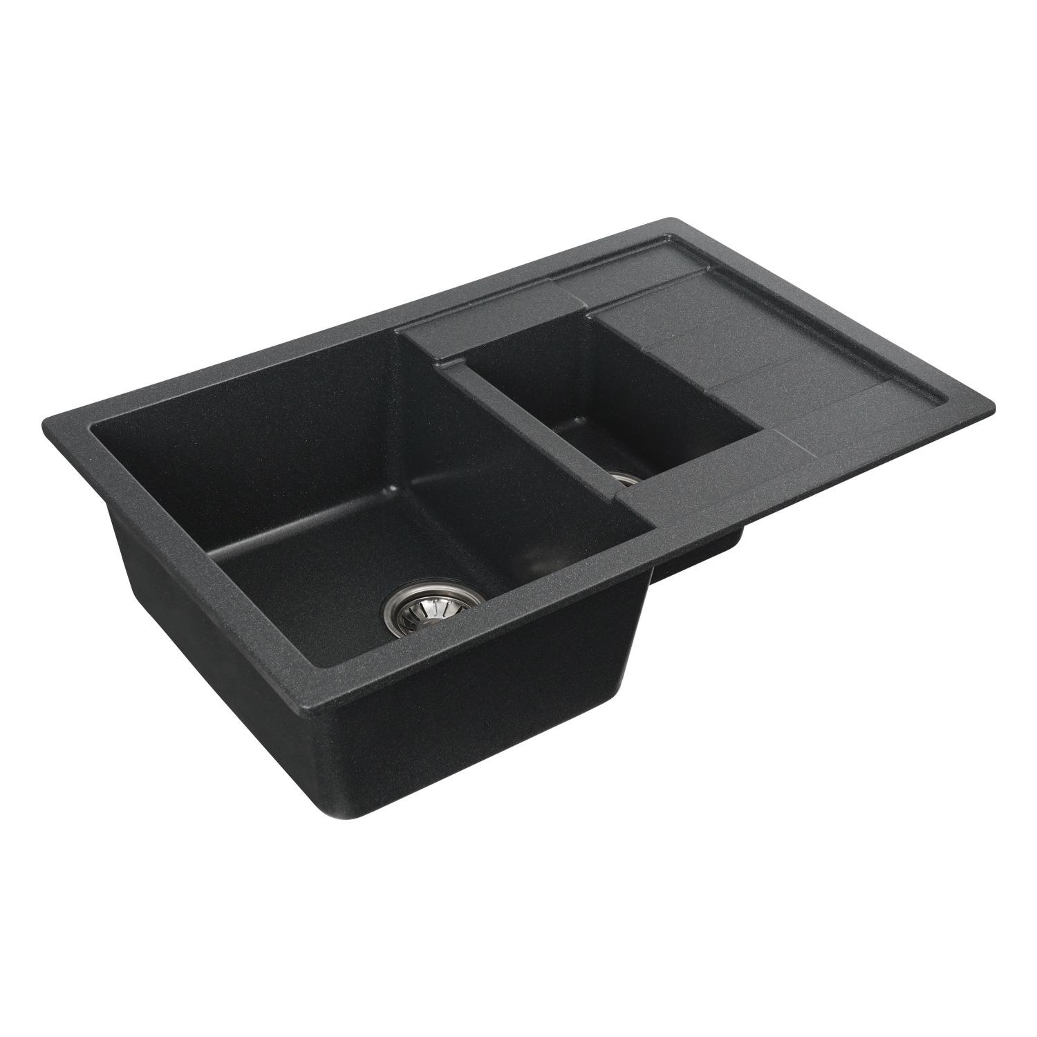 Мийка кухонна Platinum PLS-A27555 чаші гранітна прямокутна 780x500 мм Чорний (25959301) - фото 3