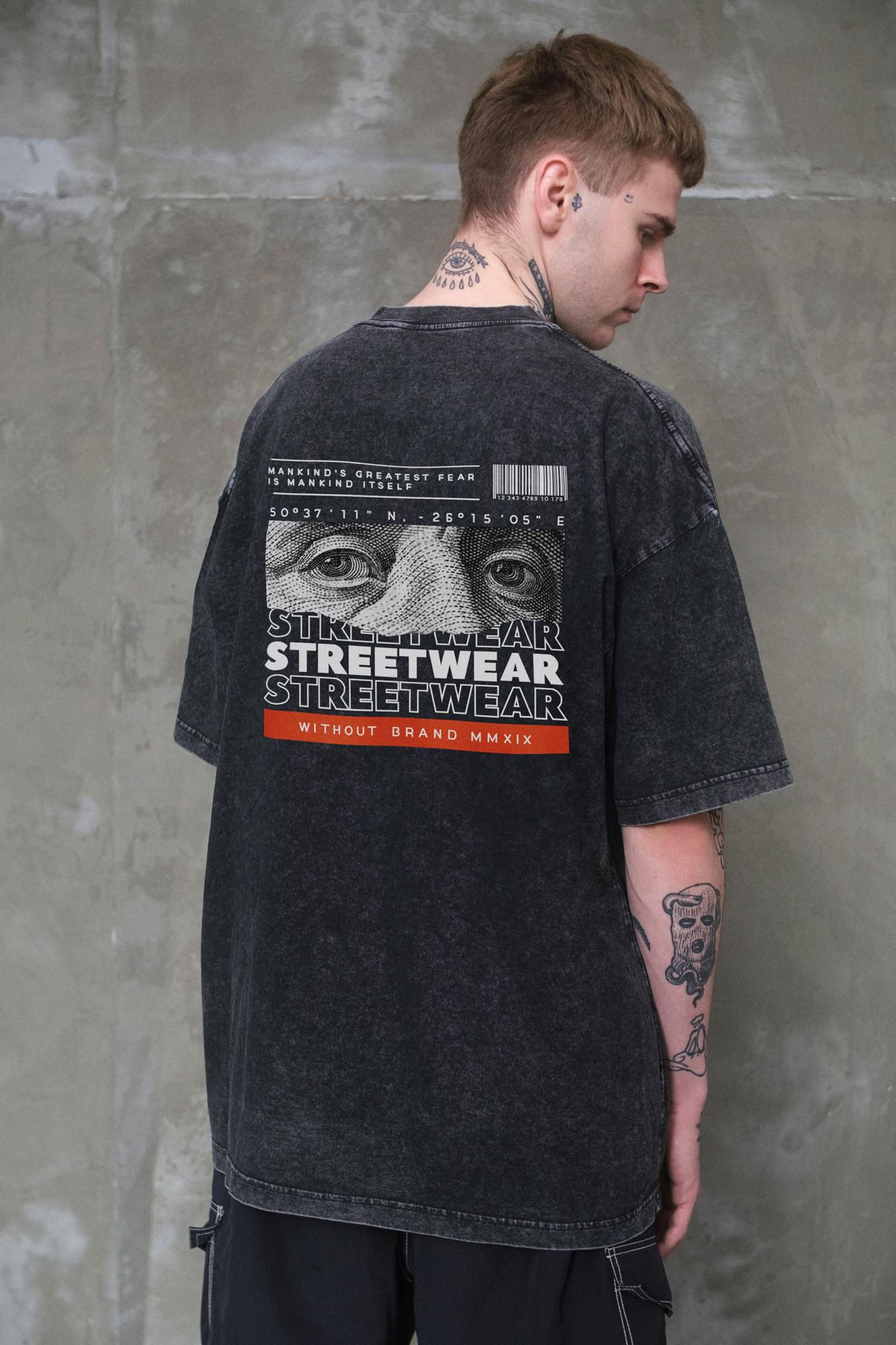 Футболка мужская оверсайз Without Washed вываренная с принтом Streetwear L/XL Black (L8049618)