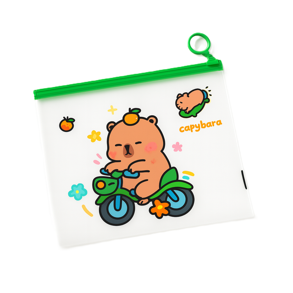 Папка-пенал з бігунком Капібара Capybara drives a moped А5 Різнокольоровий/Прозорий