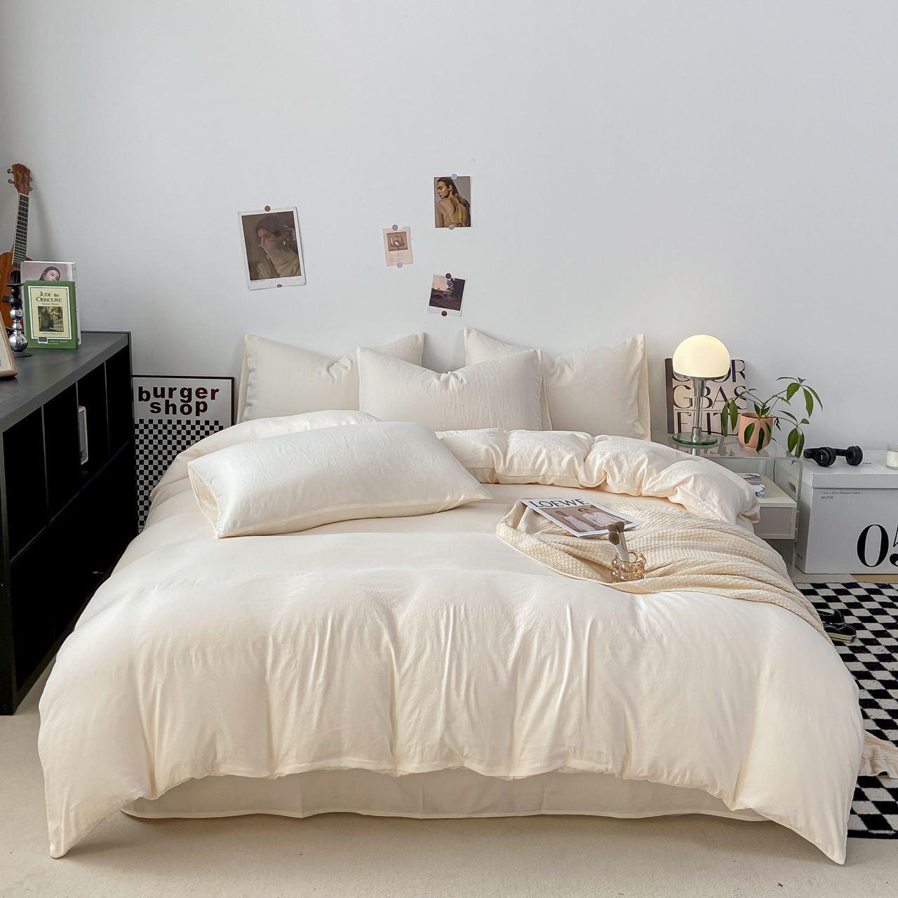 Комплект постільної білизни Тінь сатин двоспальний/наволочки 50х70/70х70 см Молочний (6841) - фото 1