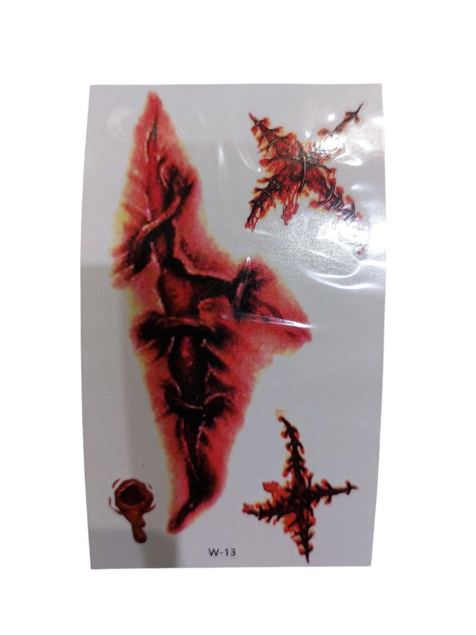 Наклейки тату на Хэллоуин раны со швами 10x6 см Красный (900042)