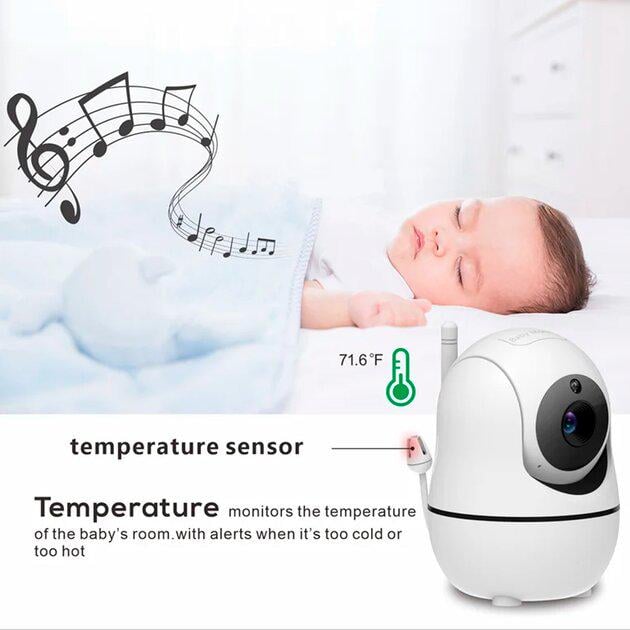 Відеоняня Baby Monitor SM-50 з 5-дюймовим LCD монітором/ датчиком звуку/нічне бачення/бездротова/поворотна з портативним дисплеєм та вимірюванням температури - фото 4