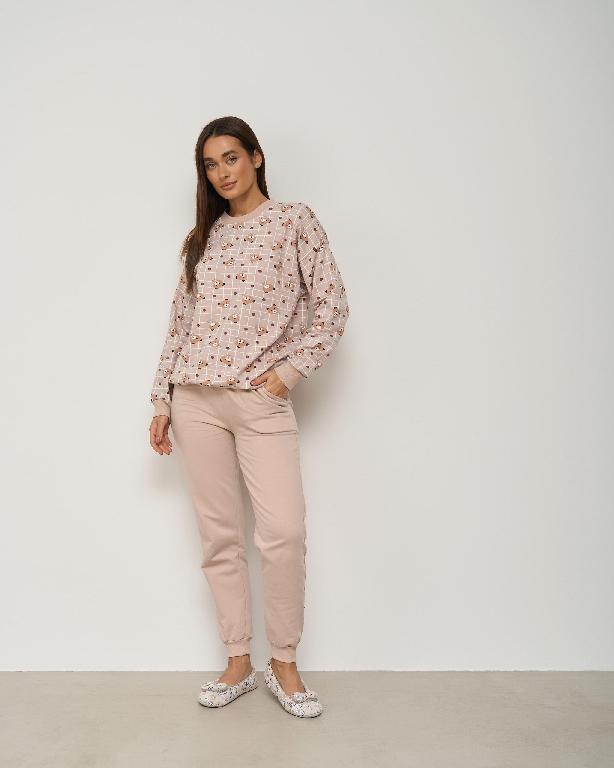 Пижама женская с брюками Family look Мишки Тедди XL Бежевый (88315) Пижама женская с брюками Family look Мишки Тедди XL Бежевый (88315)