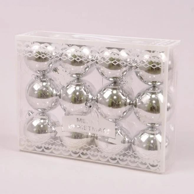 Набор пластиковых новогодних шаров Flora 12 шт. D-8 см (44446)