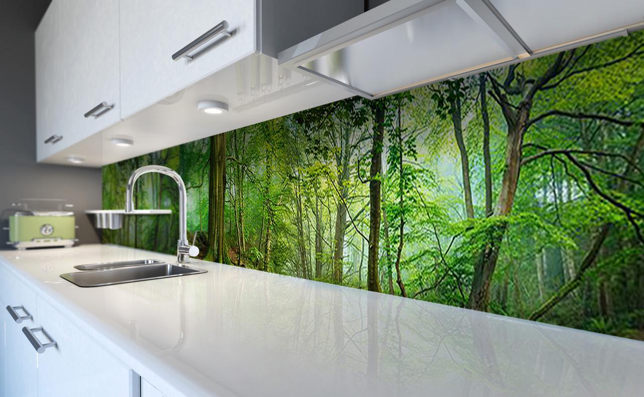 Кухонный фартук Лес деревья из самоклеющейся виниловой пленки 60х250 см Зеленый