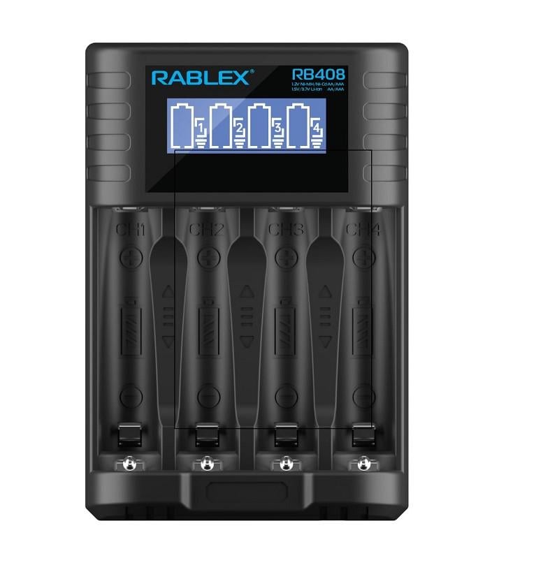 Зарядний пристрій з дисплеєм Rablex RB408 на 4 батарейки