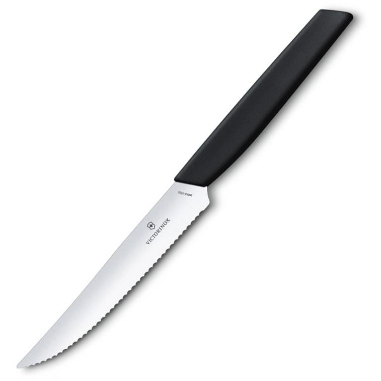 Кухонний ніж Victorinox Swiss Modern Steak&Pizza з хвилястою ручкою 12 см Чорний (58-79-Vx69003.12W)