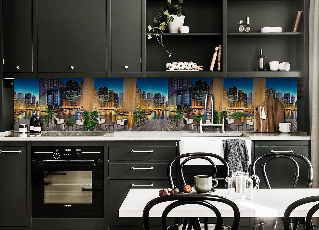 Кухонный фартук Уютный ресторан город из самоклеющейся виниловой пленки 60х250 см Оранжевый