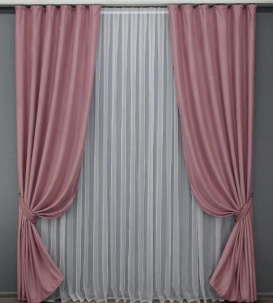 Комплект штор из льна 1,5х2,7м 2 шт. Розовый (1382ш) Комплект штор из льна 1,5х2,7м 2 шт. Розовый (1382ш)