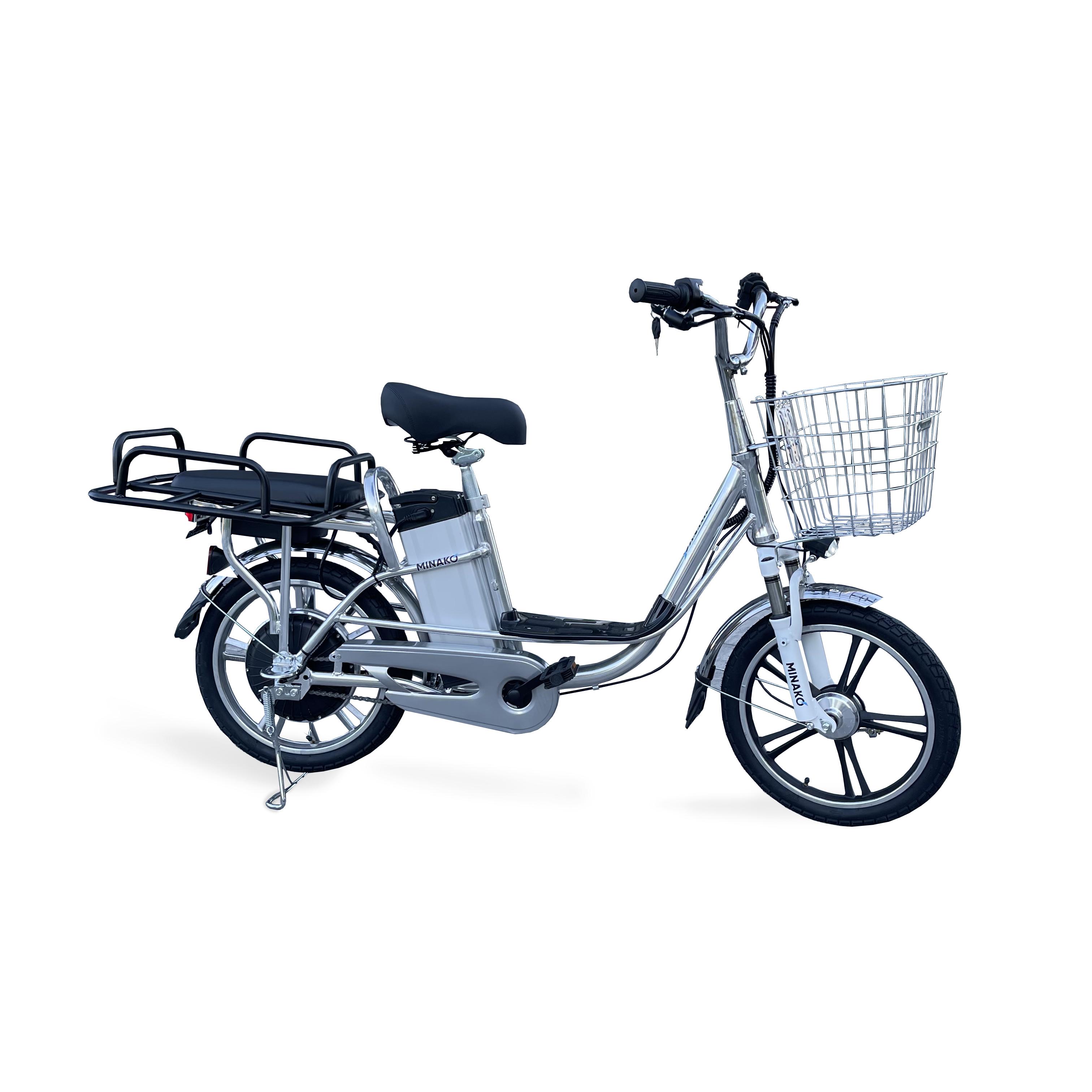 Електровелосипед Minako V8 Pro 12Ah Chrome з посиленим багажником та кошиком (0989654)