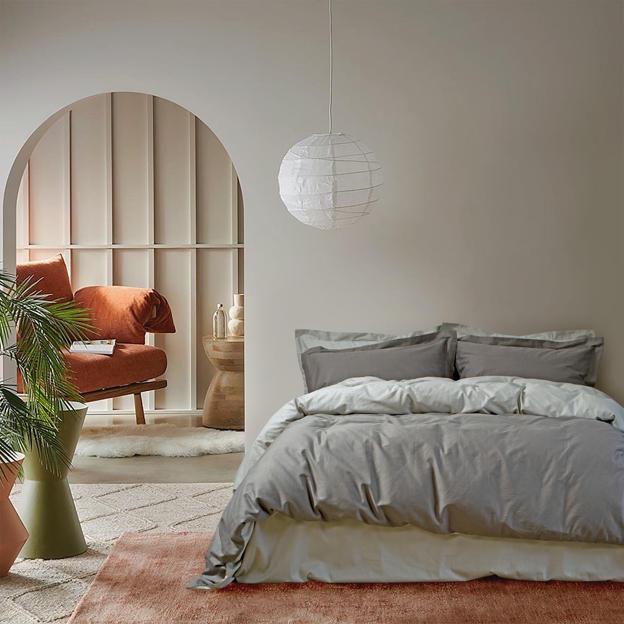 Постельное белье сатин premium Lotus Home Basic евро Хаки/Серый