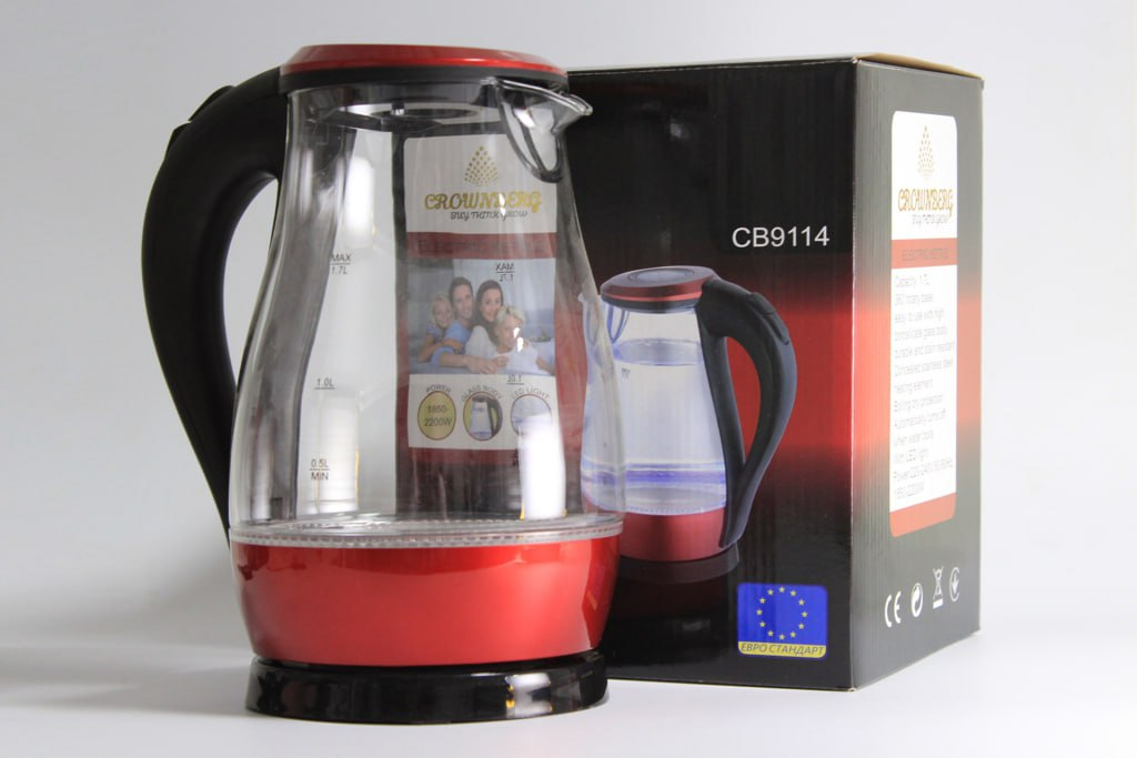 Електрочайник дисковий Crownberg CB-9114 скляний 1,7 л Червоний (ML-04667) Електрочайник дисковий Crownberg CB-9114 скляний 1,7 л Червоний (ML-04667)