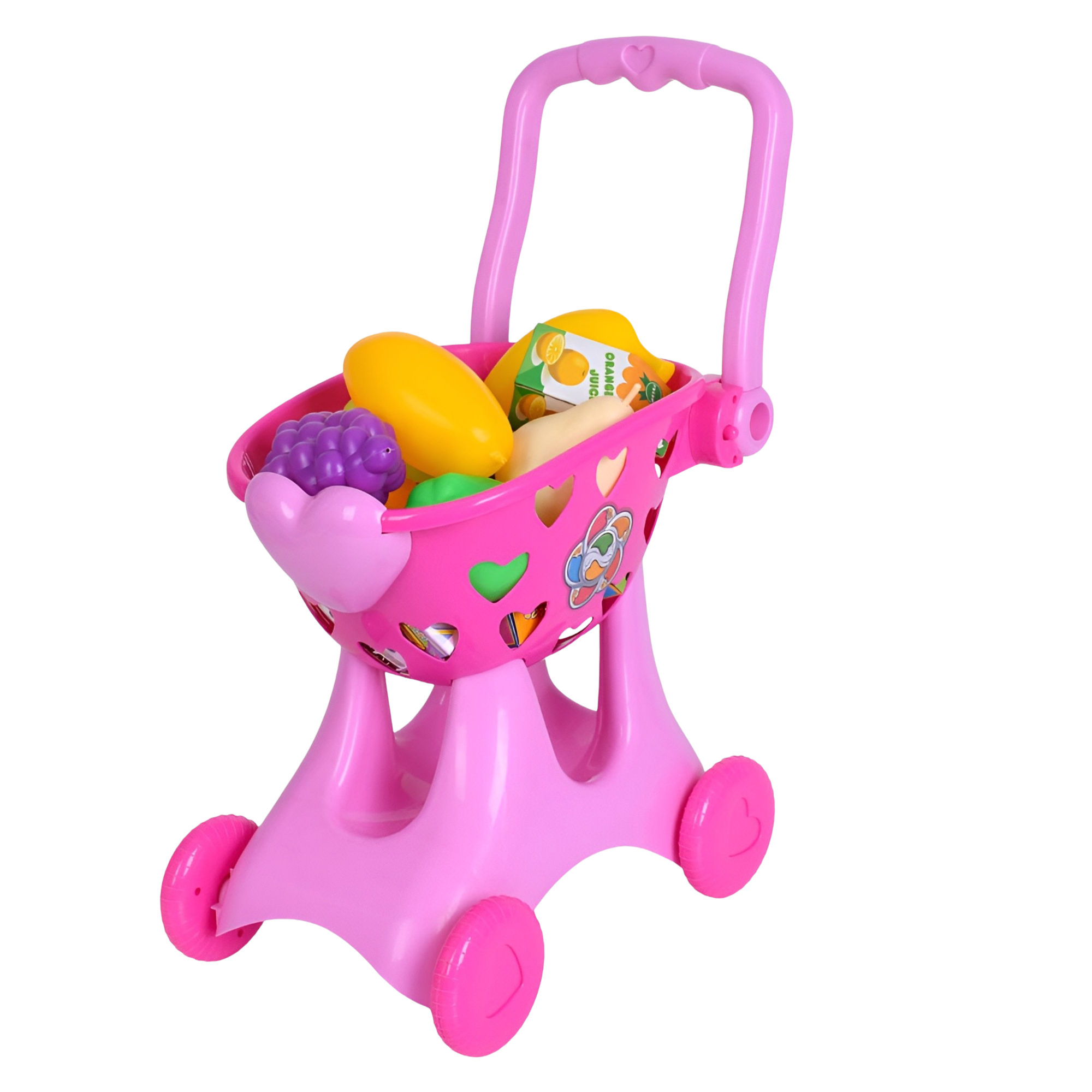 Игрушечная тележка с продуктами складная ручка 36х22х50 см Розовый (9966-11-12)