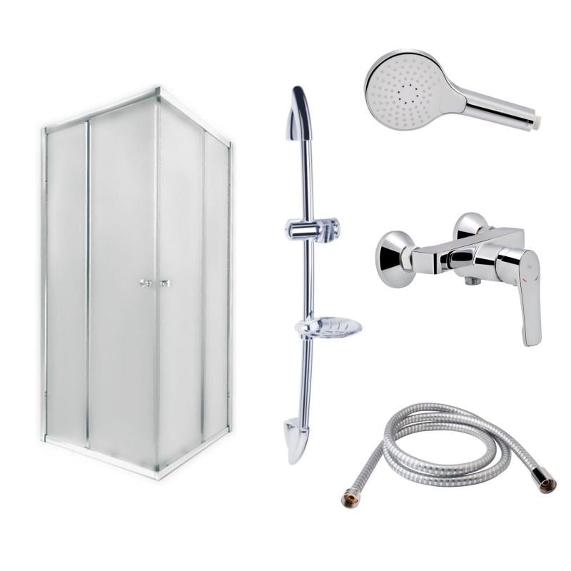 Набор для душа кабина Qtap Presto CRM1099SP5 квадратная 90х90 см без поддона/смеситель/стойка для душа/шланг/лейка (FRRS00050977)