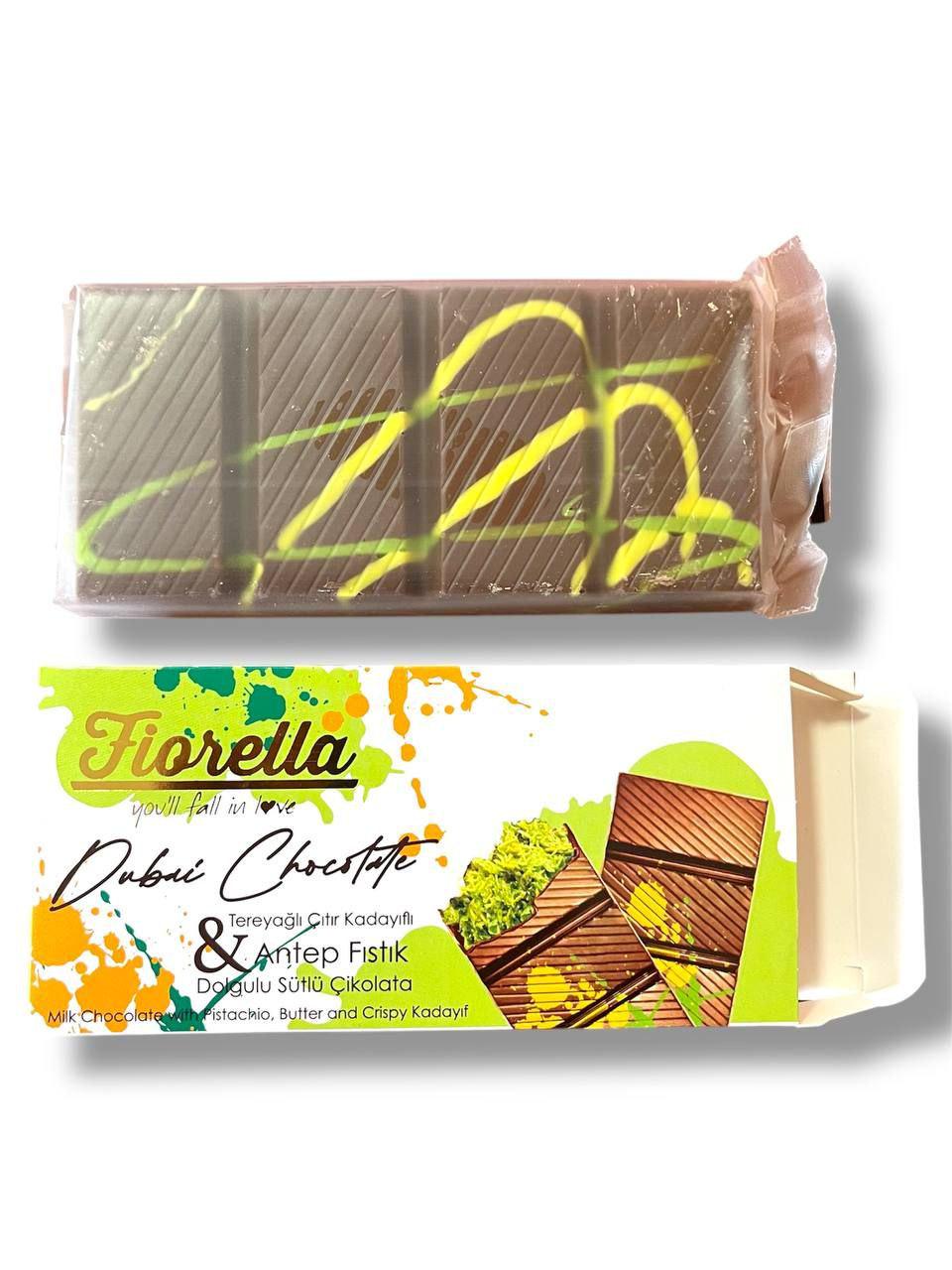 Шоколад молочний Fiorella Dubai Chocolate з фісташками та хрустким кадаїфом 200 г (00000006392)