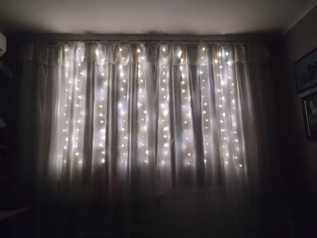 Гирлянда штора светодиодные капли от USB 8 режимов с пультом 2x1,5 м 150LED Теплый белый