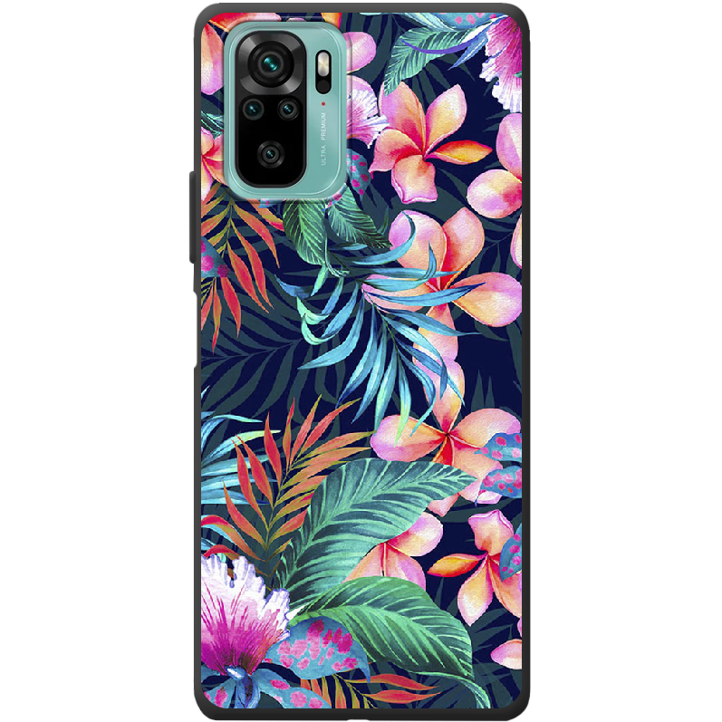 Чехол BoxFace Xiaomi Redmi Note 10 flowers in the tropics Черный силикон (42029-up1971-42362)